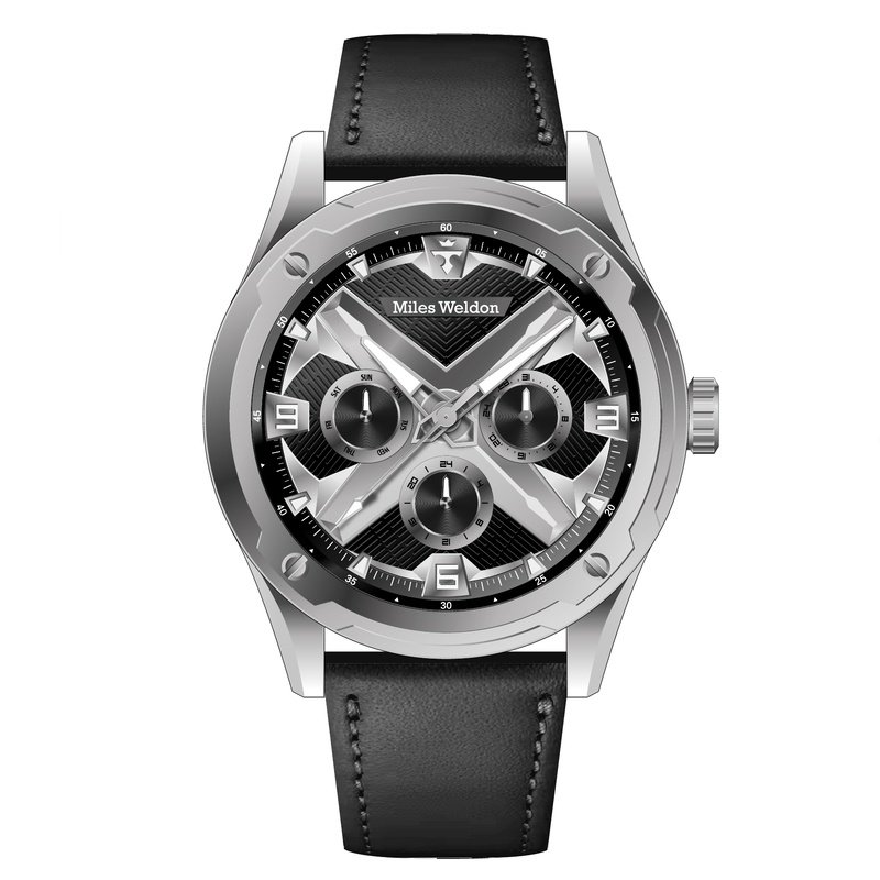 Men's Black Watch With Leather Strap-2