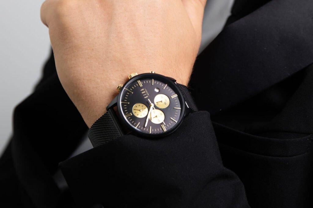 Men's Black Watch With Leather Strap Manufacturer, Custom Design