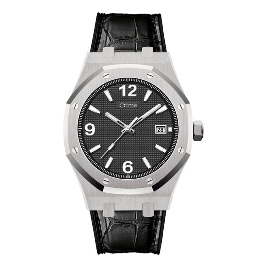 Customized 8 Side Black Form Stainless Steel Watch