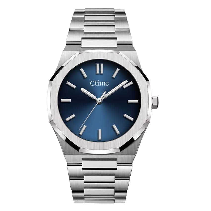 Stainless Steel Swiss Movement Watch with Blue Literature